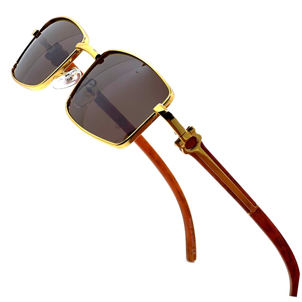 Square Men Sunglasses Brown Lens Fashion Metal Hip Hop Retro Street‎ Trendy Wear